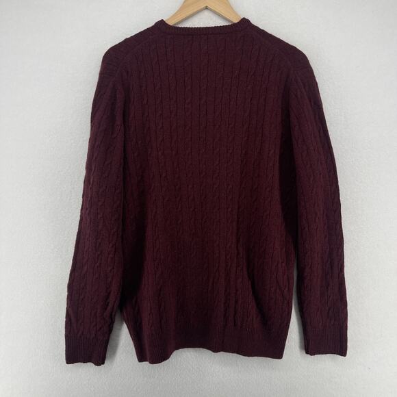 CAMBRIDGE Sweater Mens L Super Lambswool Blend Cable V-Neck Pullover Burgundy - Picture 3 of 13